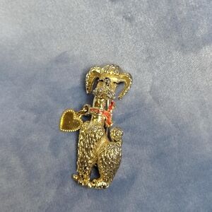 Vintage 1990s Avon Gold Tone Poodle Brooch with Locking C-Clasp Valentine's Day